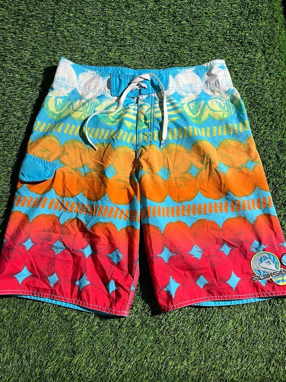 Quiksilver Board Shorts Size 32 Multicolor Geometric Surf Swim Trunks